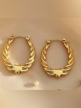 18k Gold plated Twisted Heart Hoop Earrings for Women